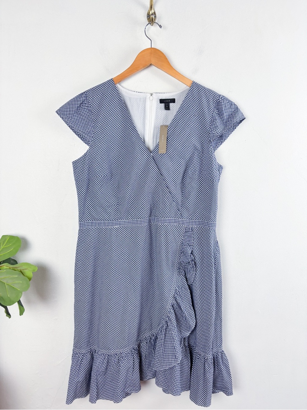 NWT J. Crew Blue Gingham Faux Wrap Dress Sz 16T